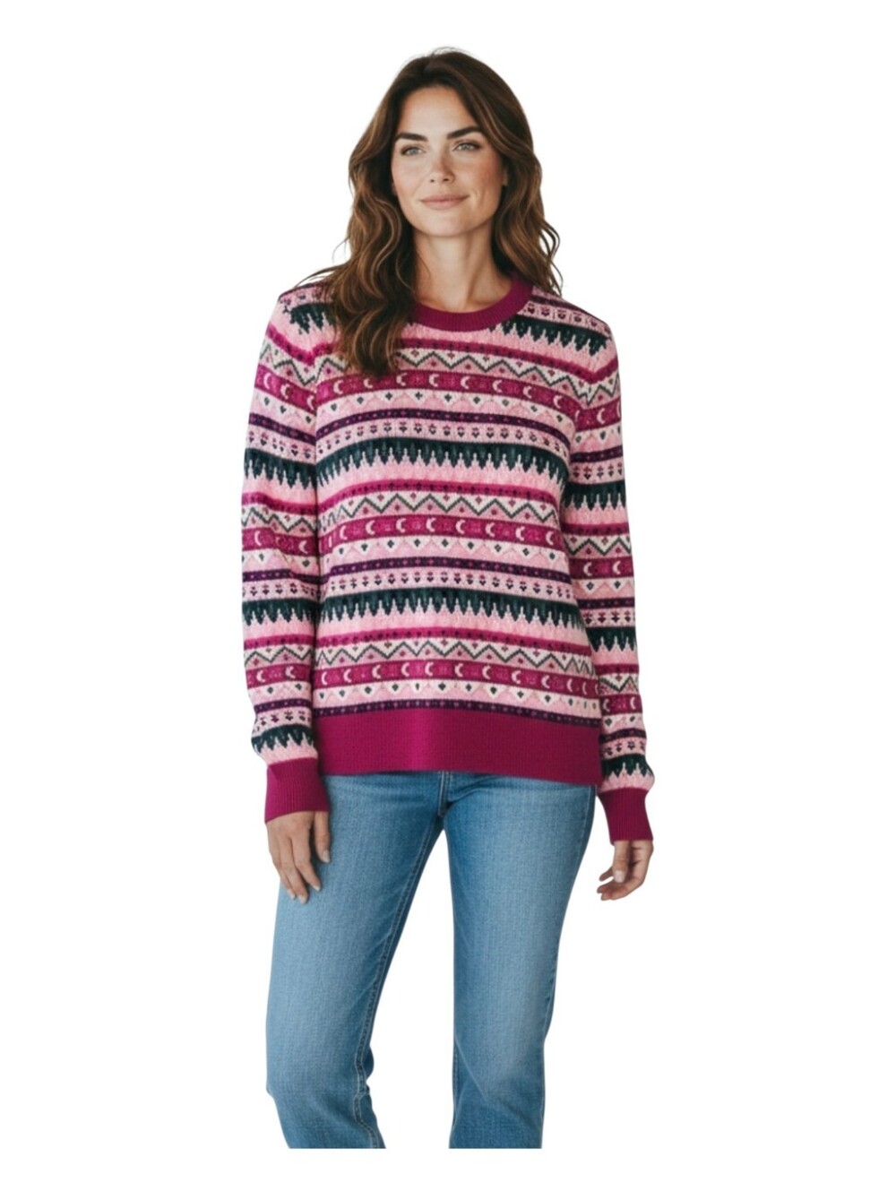 J Crew Womens Pink Multi Apres Ski Holiday Fair Isle Cotton Sweater Medium